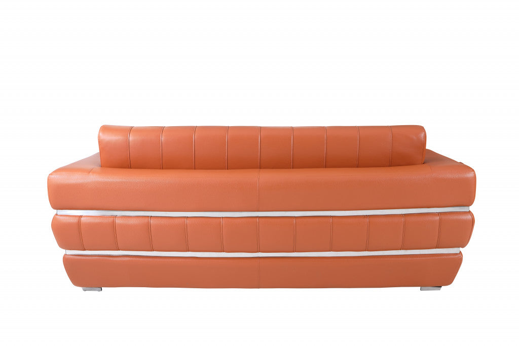 89" Camel Italian Leather Sofa With Silver Legs