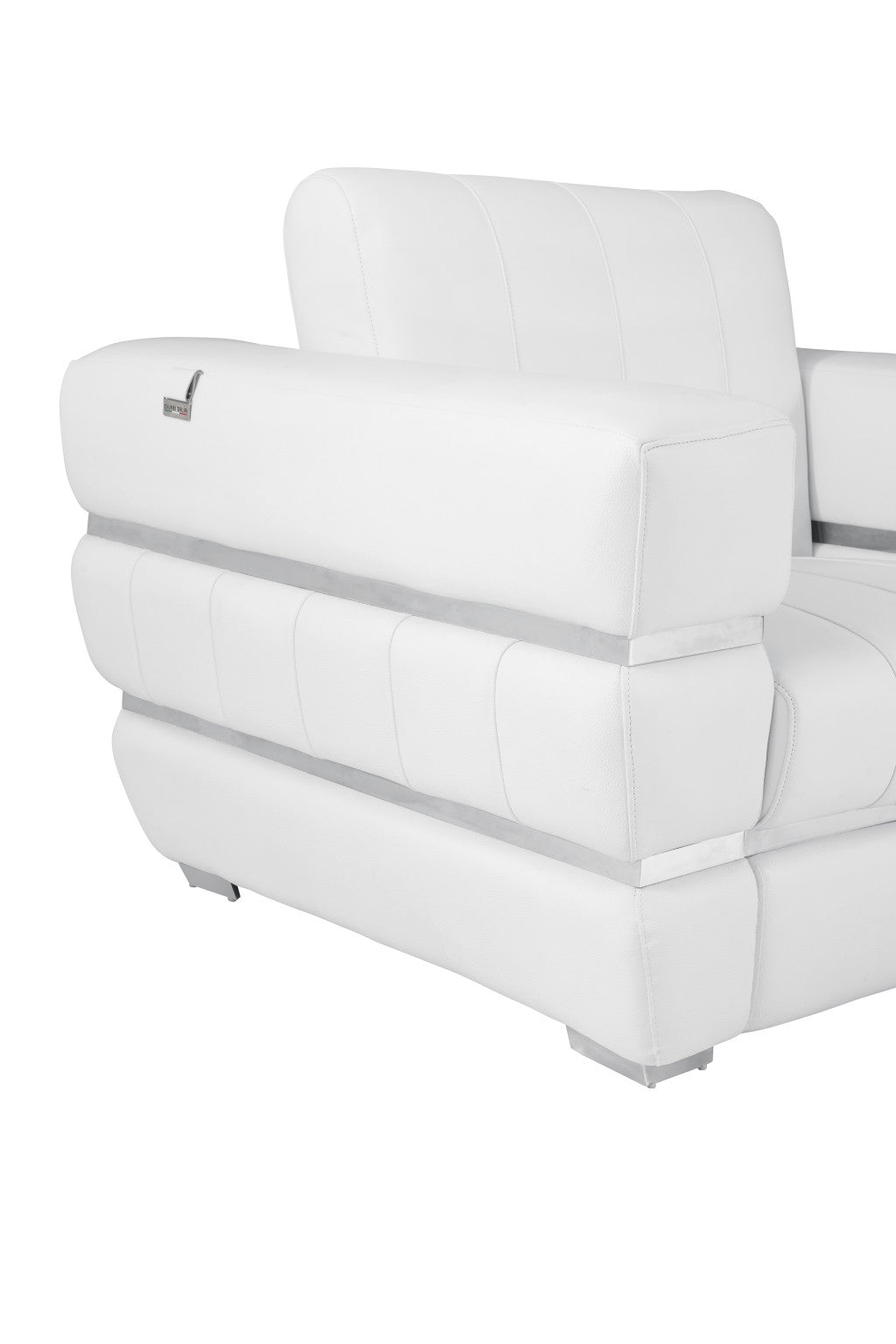 89" White Italian Leather Sofa With Silver Legs