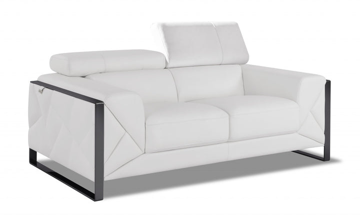 75" White And Black Italian Leather Loveseat