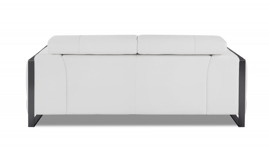 75" White And Black Italian Leather Loveseat