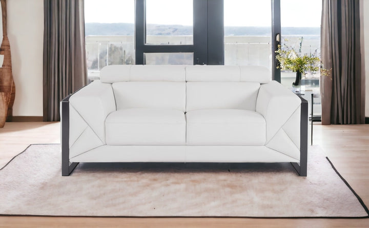 75" White And Black Italian Leather Loveseat