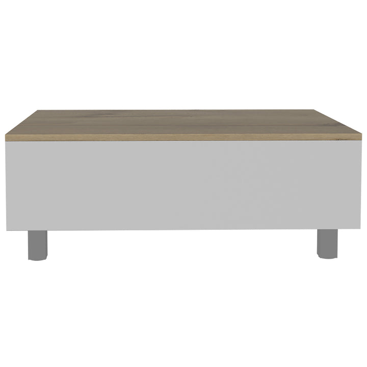 32" White And Light Oak Manufactured Wood Rectangular Lift Top Coffee Table With Drawer And Shelf