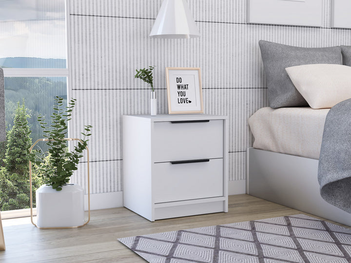 Stylish White Two Drawer Nightstand