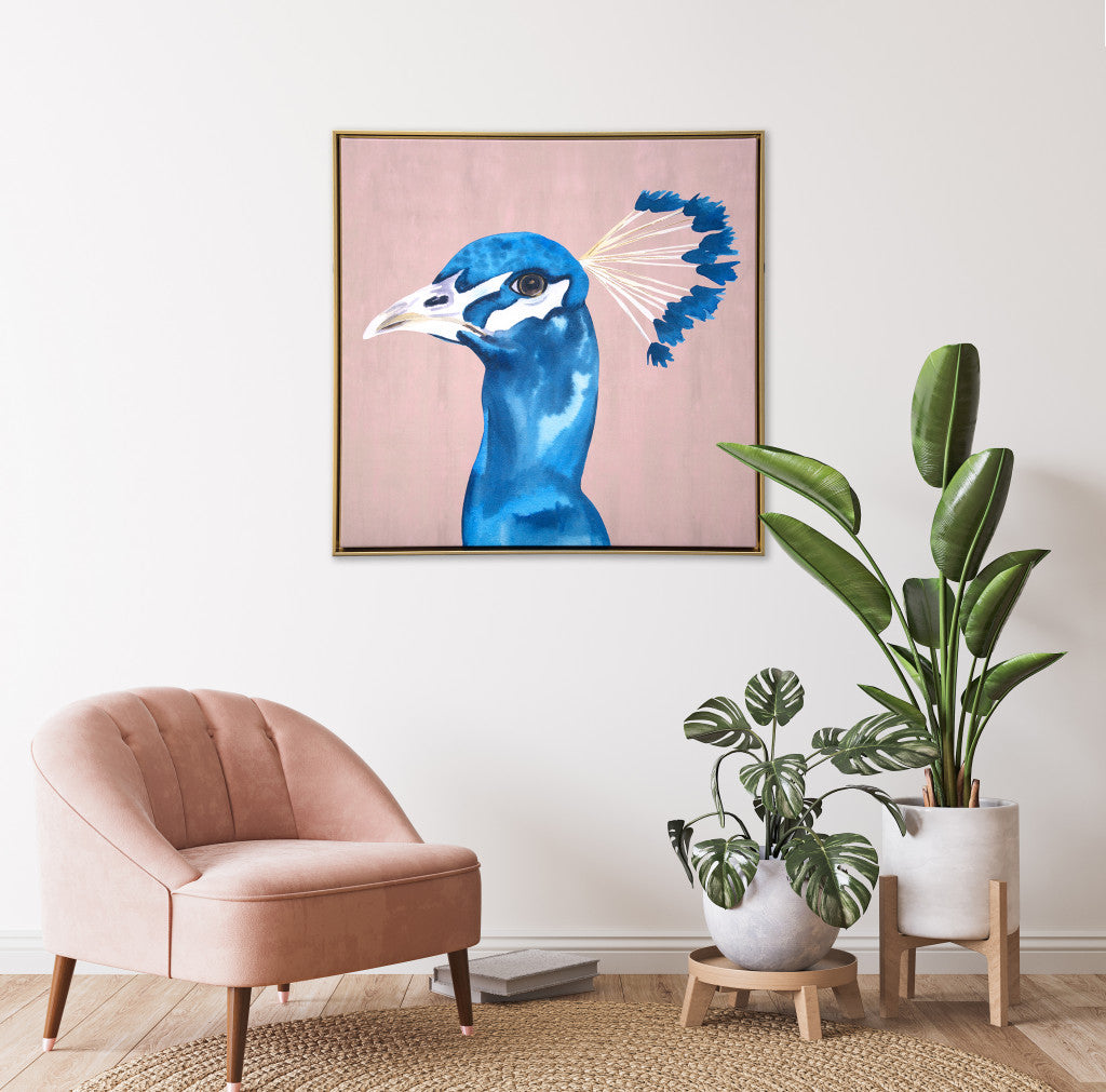 Peacock Portrait Gold Floater Frame p-Oxybis(benzenesulfonyl hydrazide) Wall Art