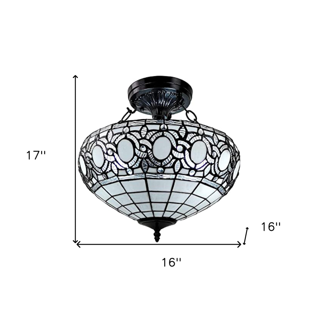 Blue and Black Tiffany Style Two Light Glass Dimmable Semi Flush Ceiling Light