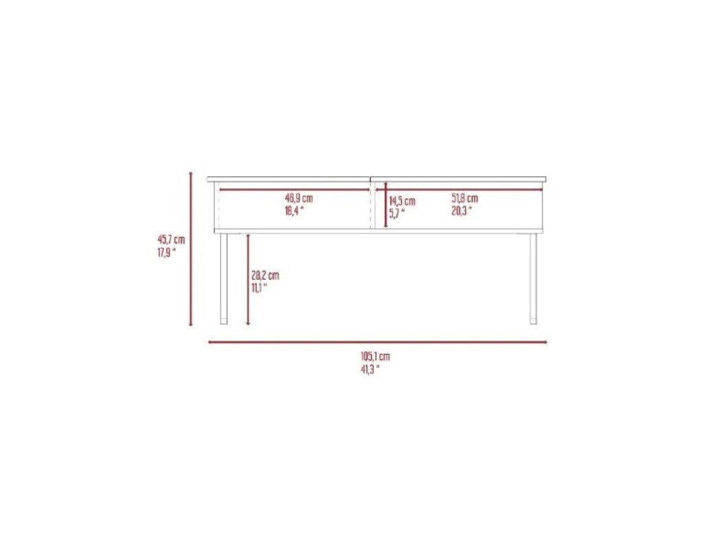 41" Gray And Onyx Metal Lift Top Coffee Table With Two Shelves