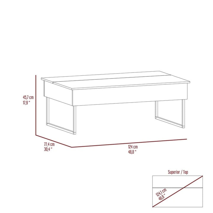 49" Espresso And Black Metal Lift Top Coffee Table With Two Shelves