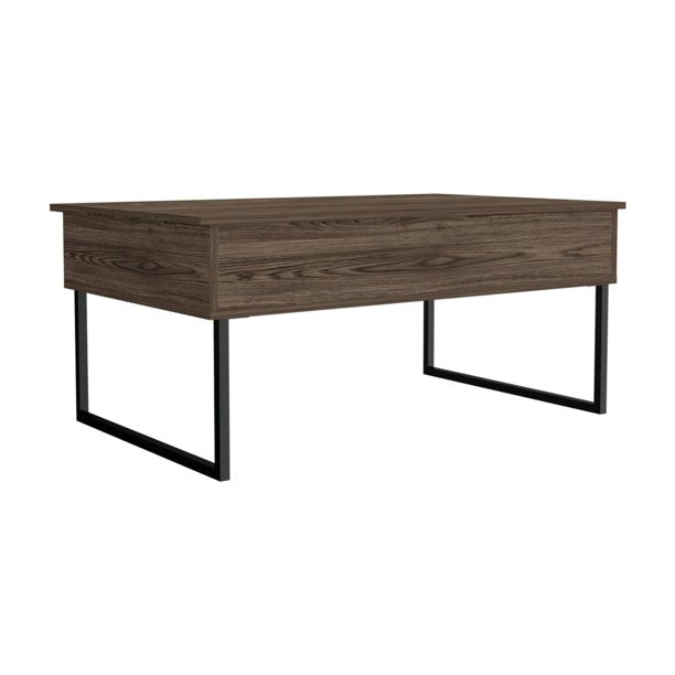 41" Dark Brown And Black Metal Lift Top Coffee Table