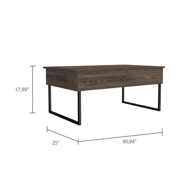 41" Dark Brown And Black Metal Lift Top Coffee Table