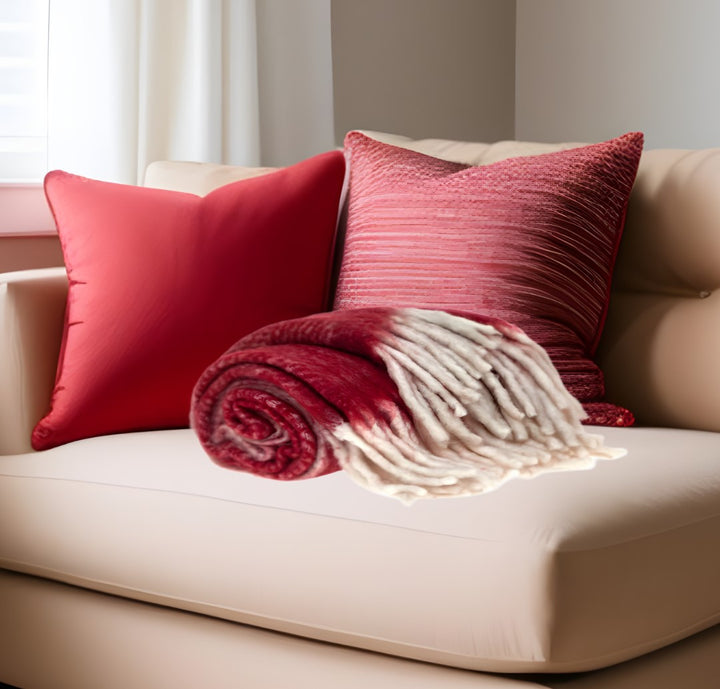 Red Woven Acrylic Solid Color Reversable Throw