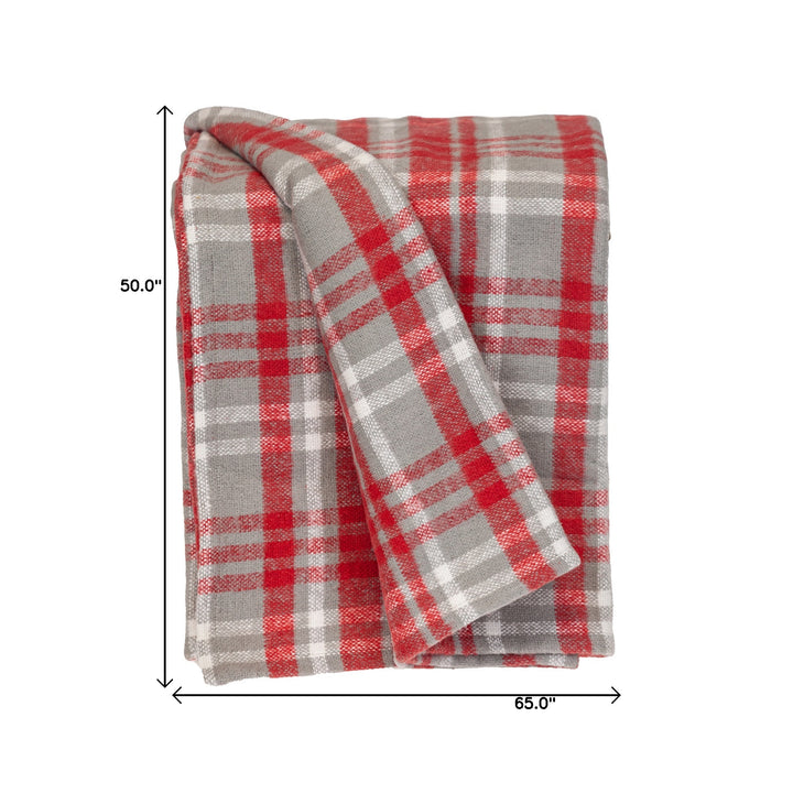 Red Woven Cotton Plaid Throw Blanket