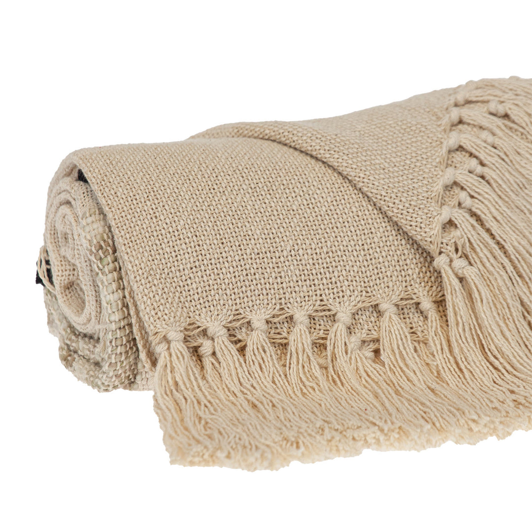 Beige Woven Cotton Abstract Throw Blanket