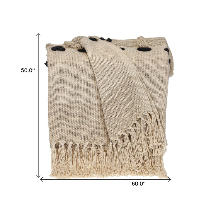 Beige Woven Cotton Abstract Throw Blanket