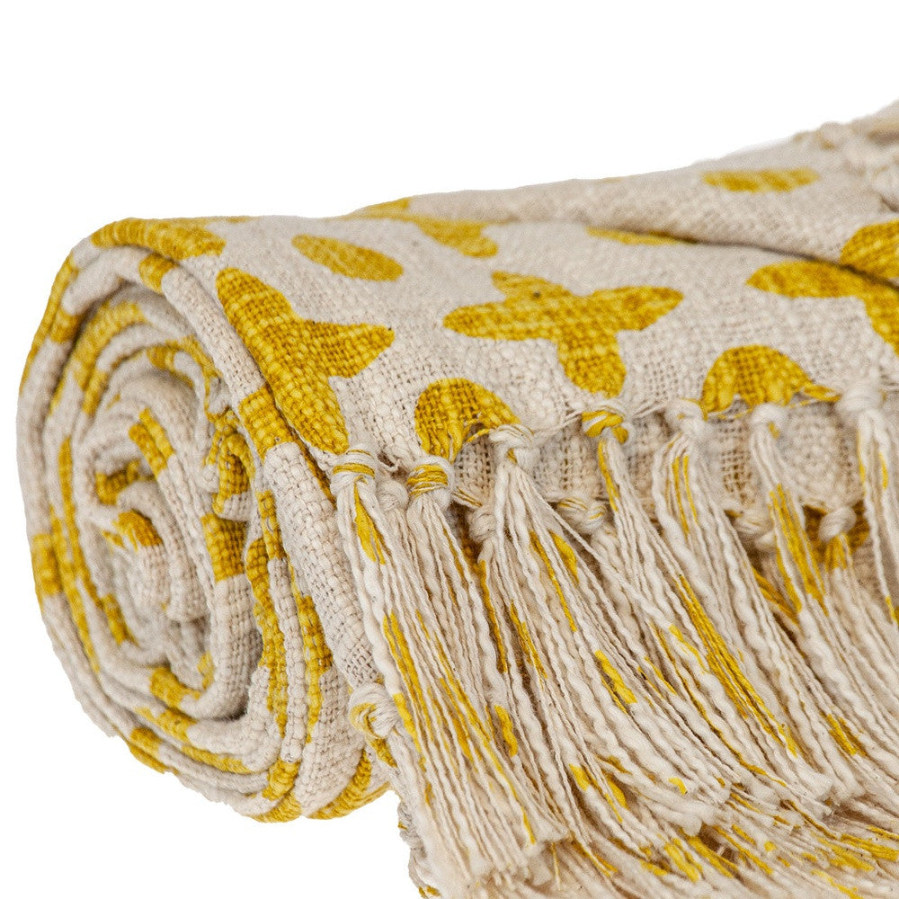 Yellow Woven Cotton Abstract Throw Blanket