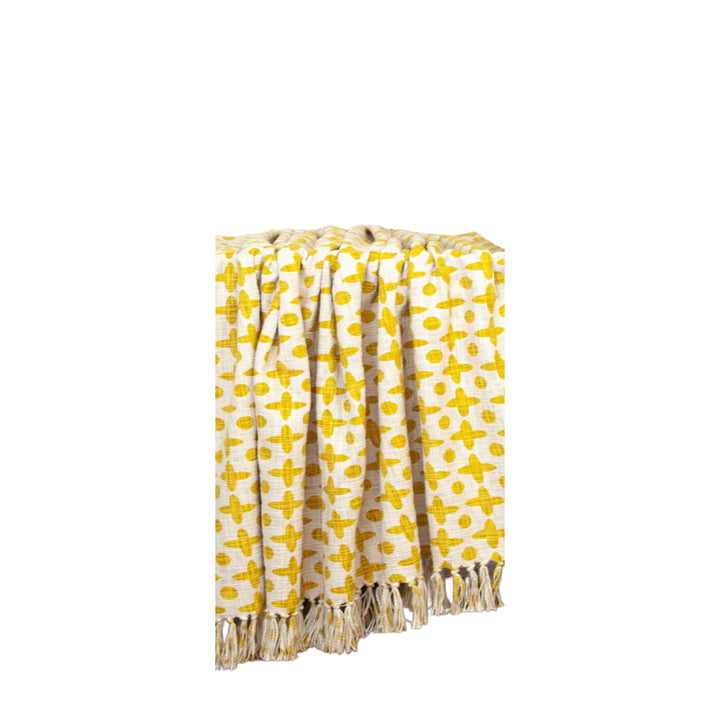 Yellow Woven Cotton Abstract Throw Blanket