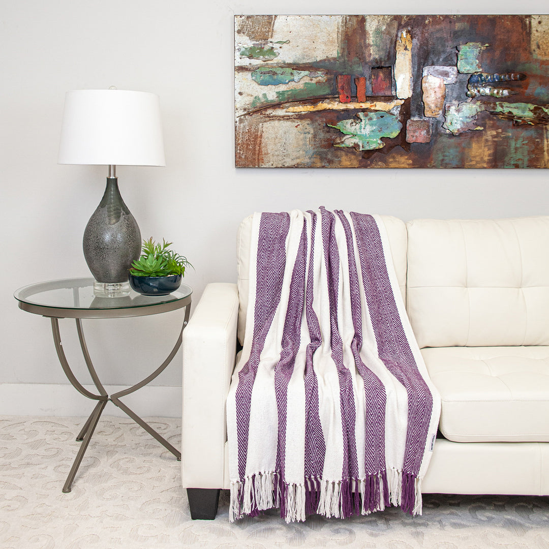 Purple Woven Cotton Throw Blanket