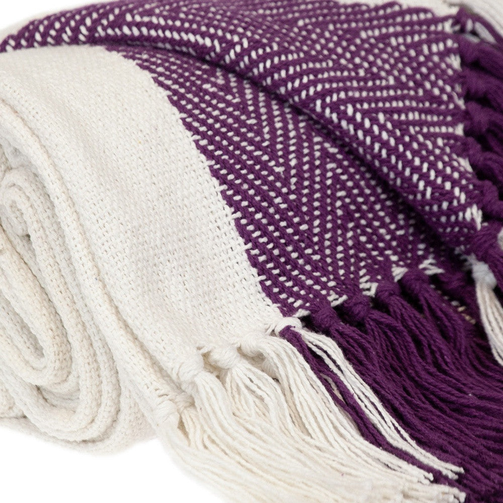 Purple Woven Cotton Throw Blanket