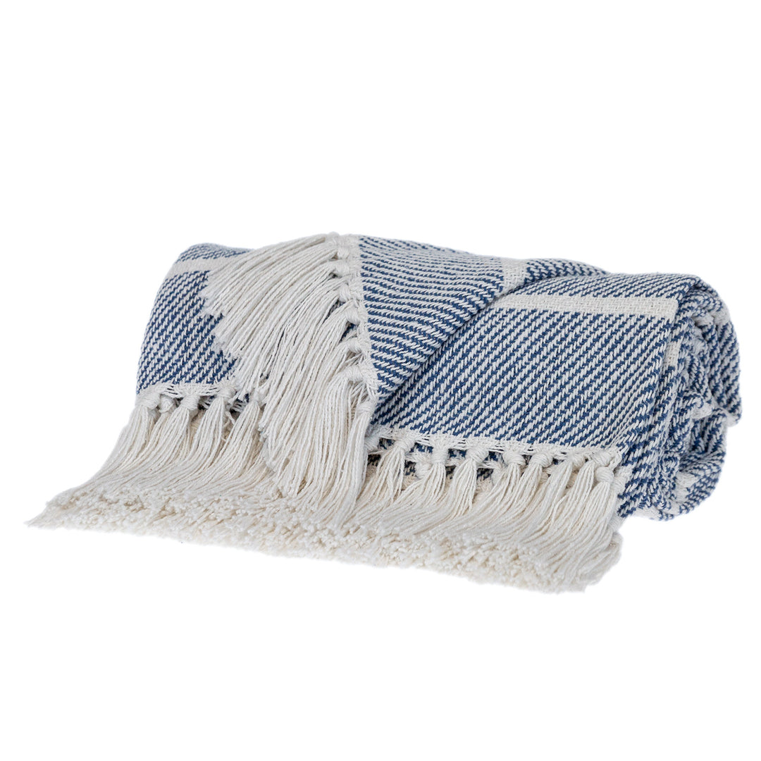 Blue Woven Cotton Striped Throw Blanket