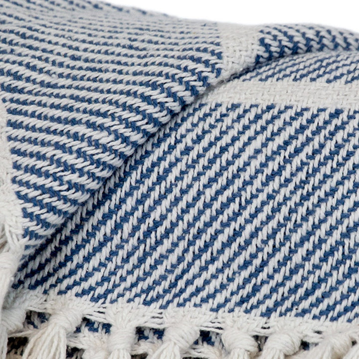 Blue Woven Cotton Striped Throw Blanket