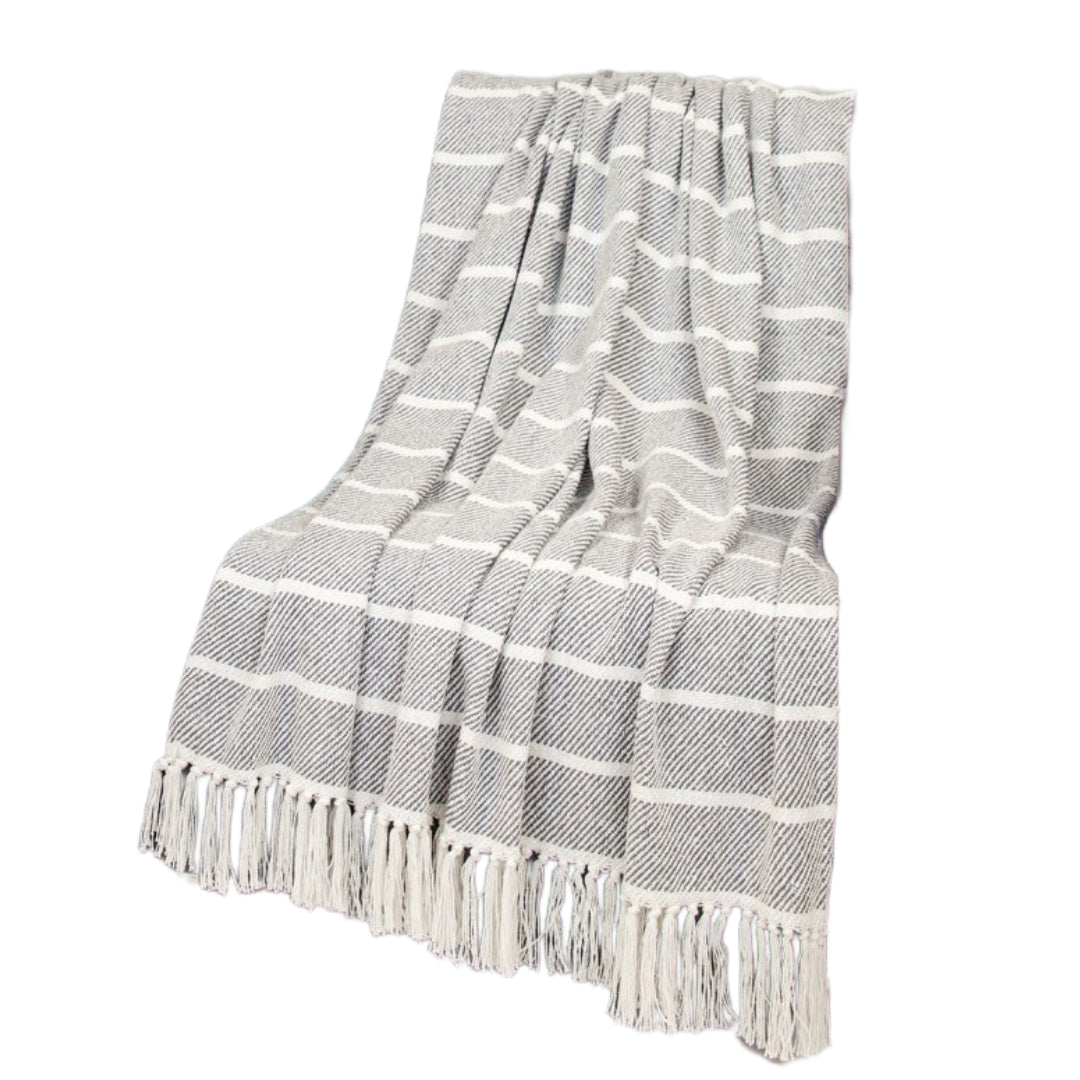 Gray Woven Cotton Striped Throw Blanket