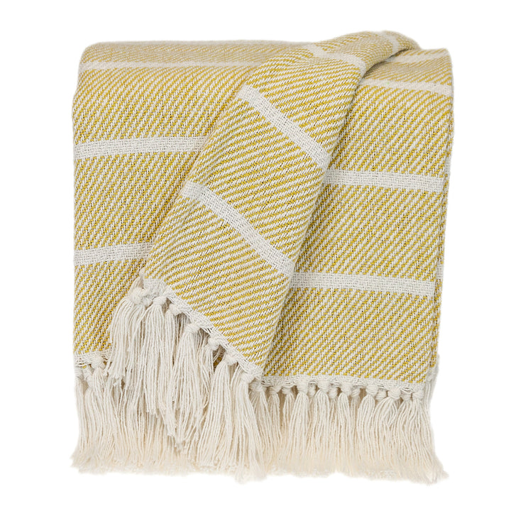 Yellow Woven Cotton Striped Throw Blanket