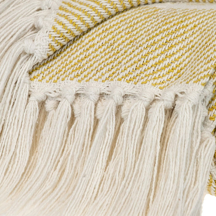 Yellow Woven Cotton Striped Throw Blanket