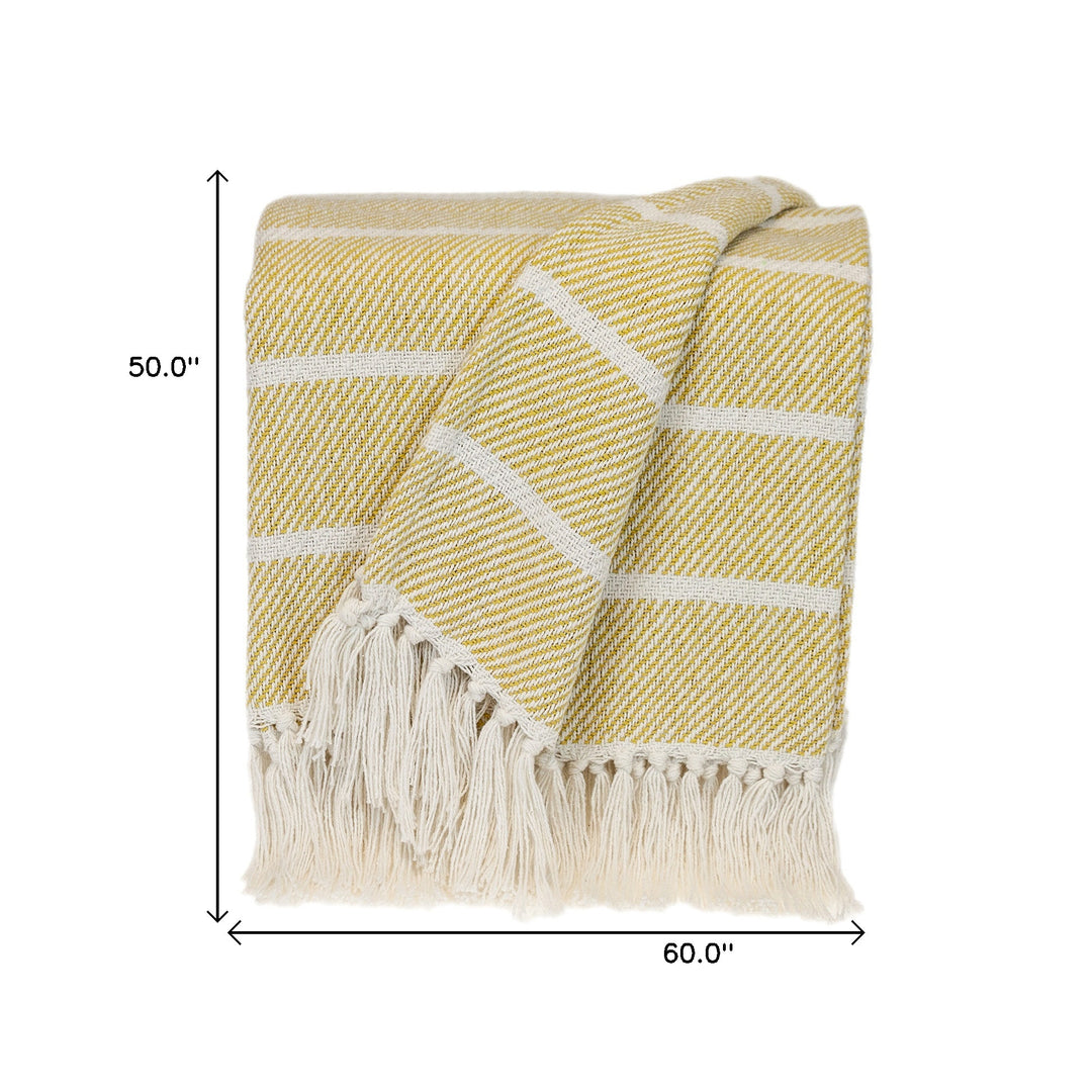 Yellow Woven Cotton Striped Throw Blanket