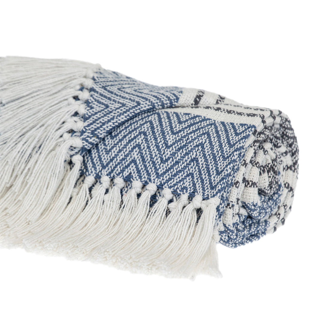 Blue Woven Cotton Striped Throw Blanket