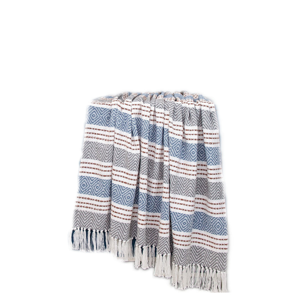 Gray and White Woven Cotton Striped Throw Blanket