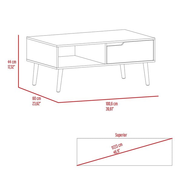 40" Brown And Black Coffee Table With Drawer And Shelf