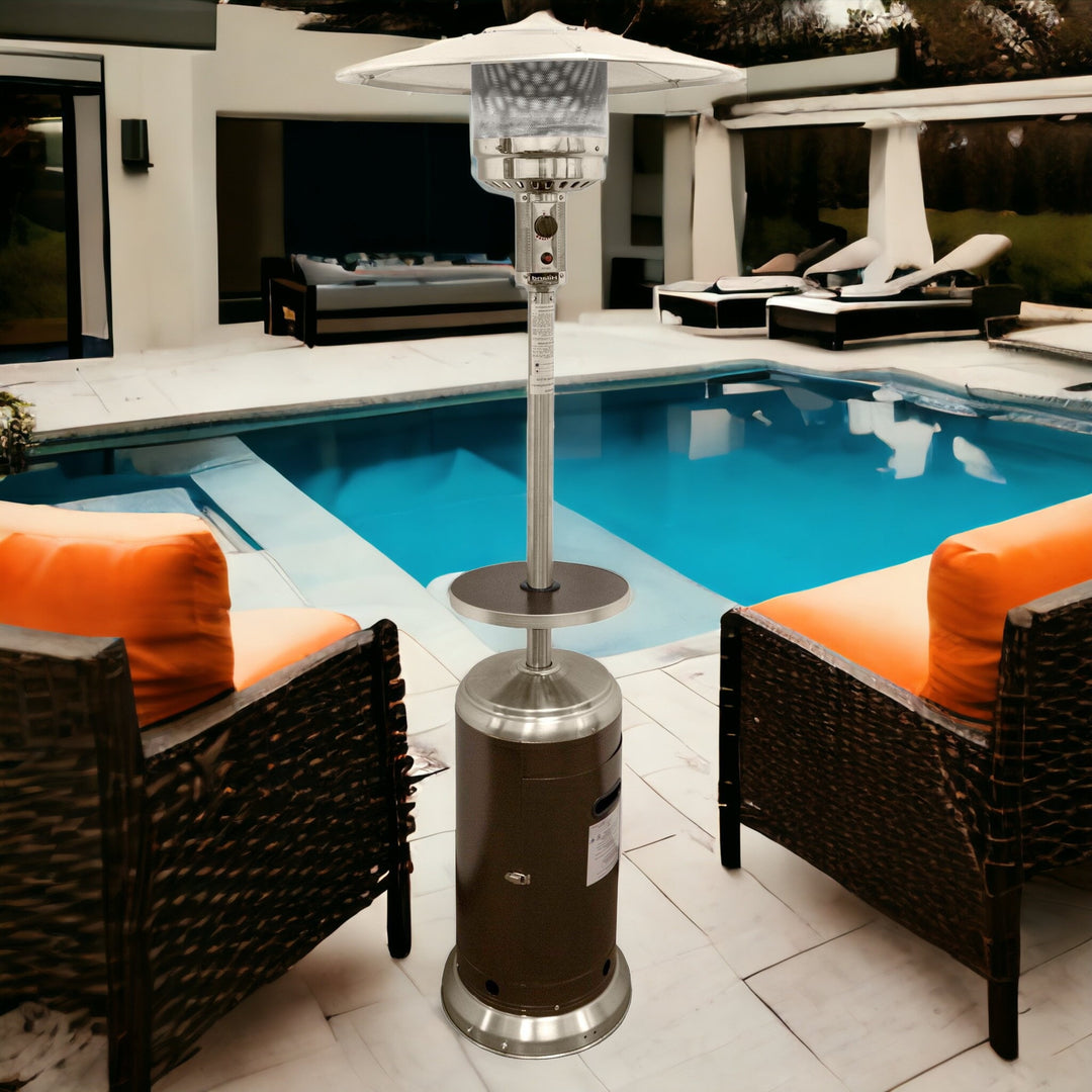 48000 BTU Silver Steel Propane Cylindrical Pole Standing Patio Heater