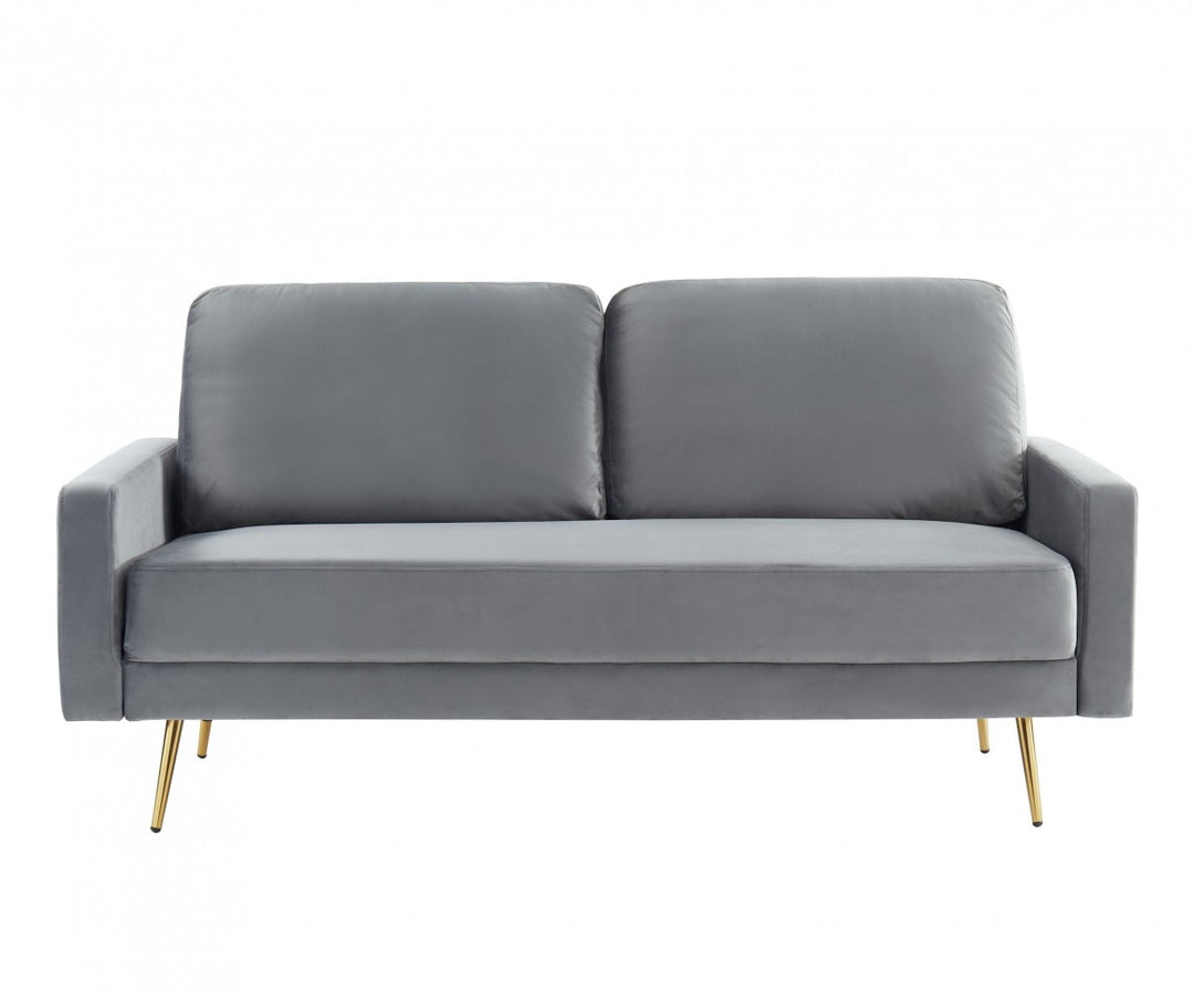 72" Gray Velvet Sofa With Brass Legs