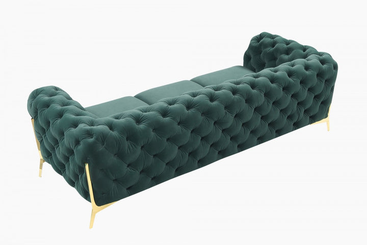 97" Green Velvet Sofa With Gold Legs