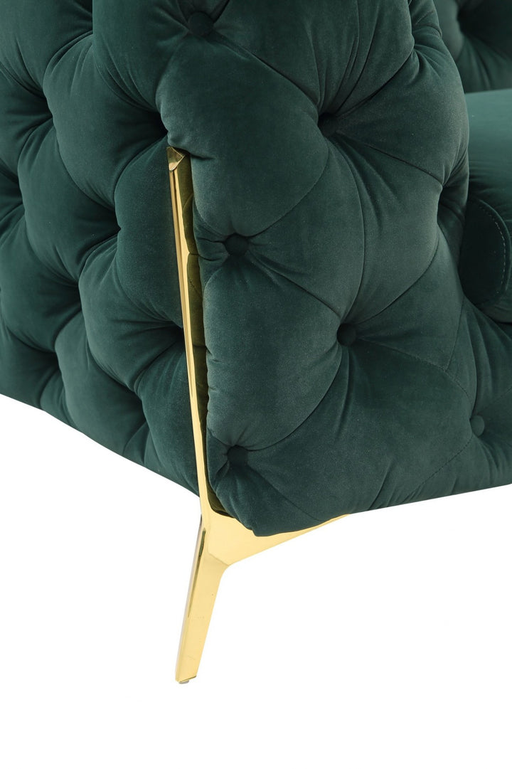 97" Green Velvet Sofa With Gold Legs