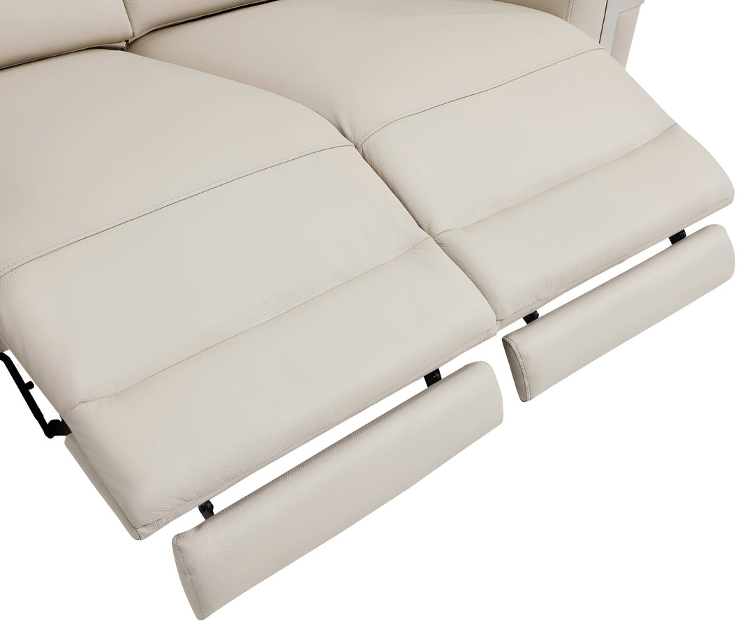 83" Beige Italian Leather USB Reclining Sofa With Silver Legs