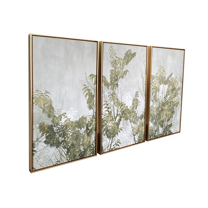 Set of Three Botanical Gold Floater Frame Painting Wall Art