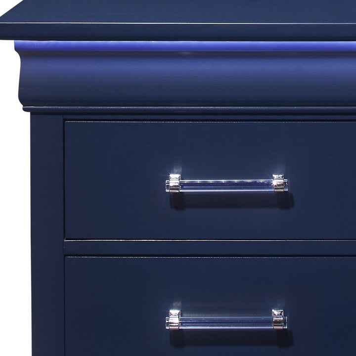 24" Blue Two Drawer Solid Wood Lighted Nightstand