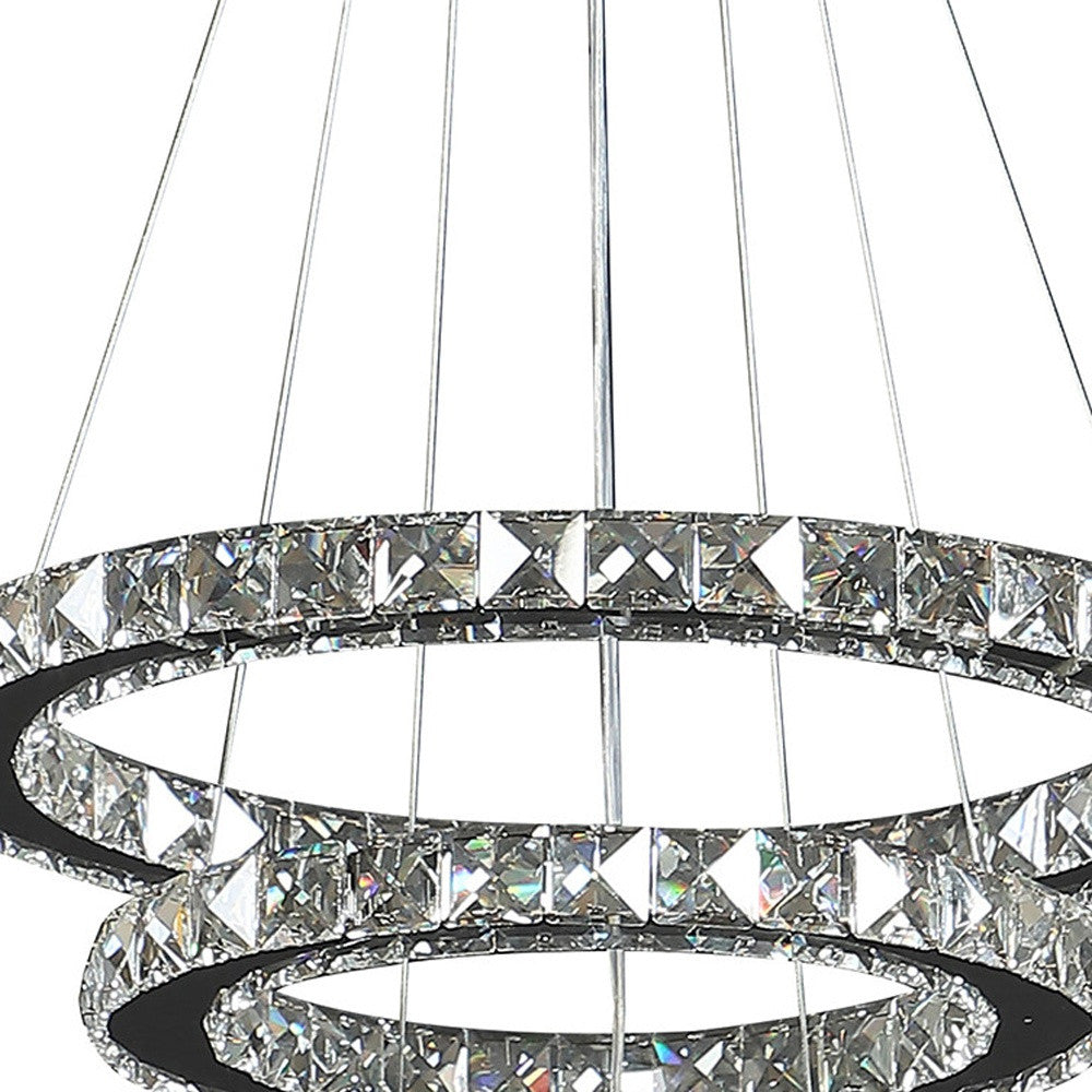 Silver Metal and Crystals LED Dimmable Chandelier