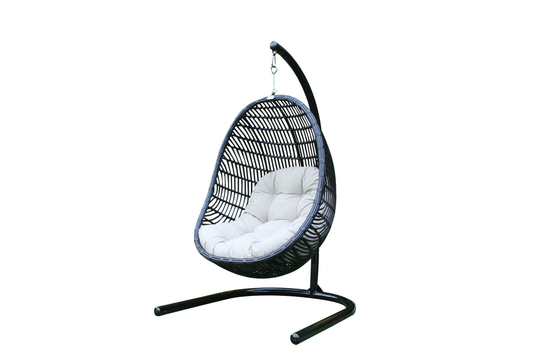 43" Beige Aluminum Outdoor Swing Chair with Beige Cushion