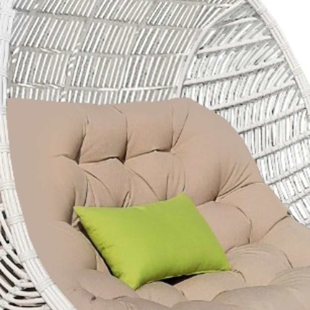 69" Beige and White Metal Indoor Outdoor Swing Chair with Beige Cushion