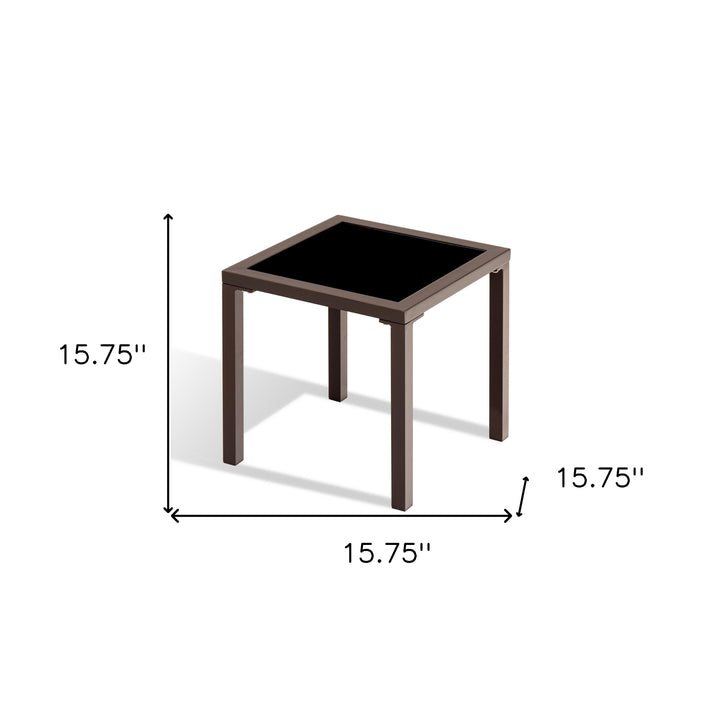 16" Black Square Glass Outdoor Side Table