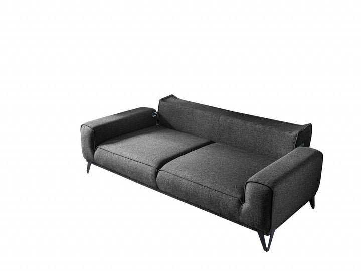 90" Dark Gray Linen Sleeper Sofa And Toss Pillows With Silver Legs