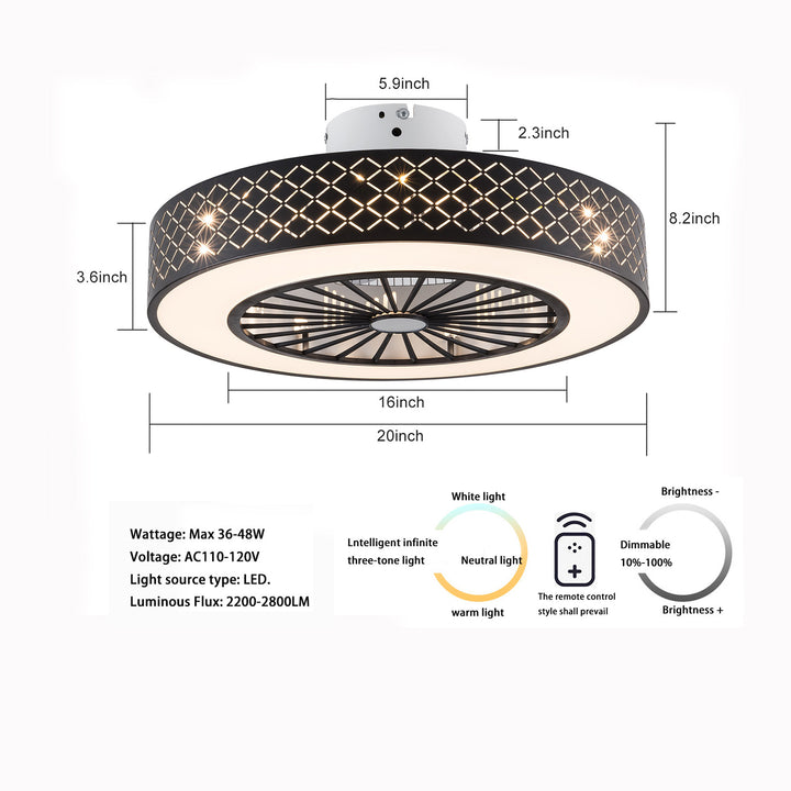 20" Clear Flush Mount Five Blade Dimmable Remote Control Integrated Light Ceiling Fan