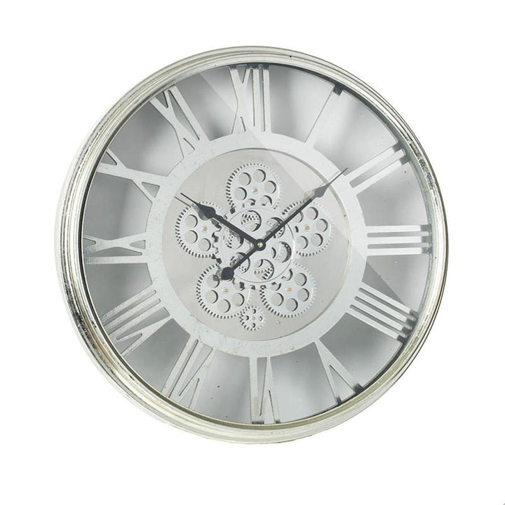 21" Circle Silver Metal and Glass Analog Exposed Gear Wall Clock