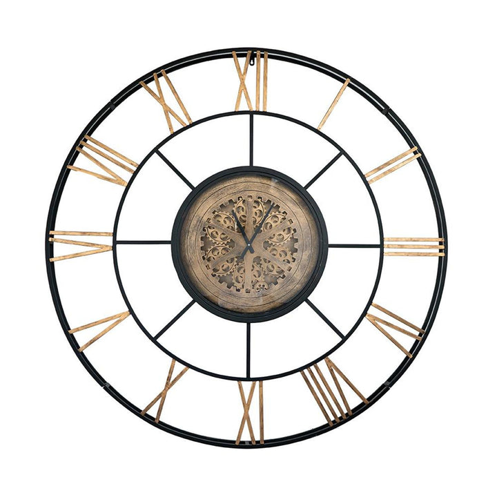 56" Circle Copper Metal and Glass Analog Exposed Gear Wall Clock