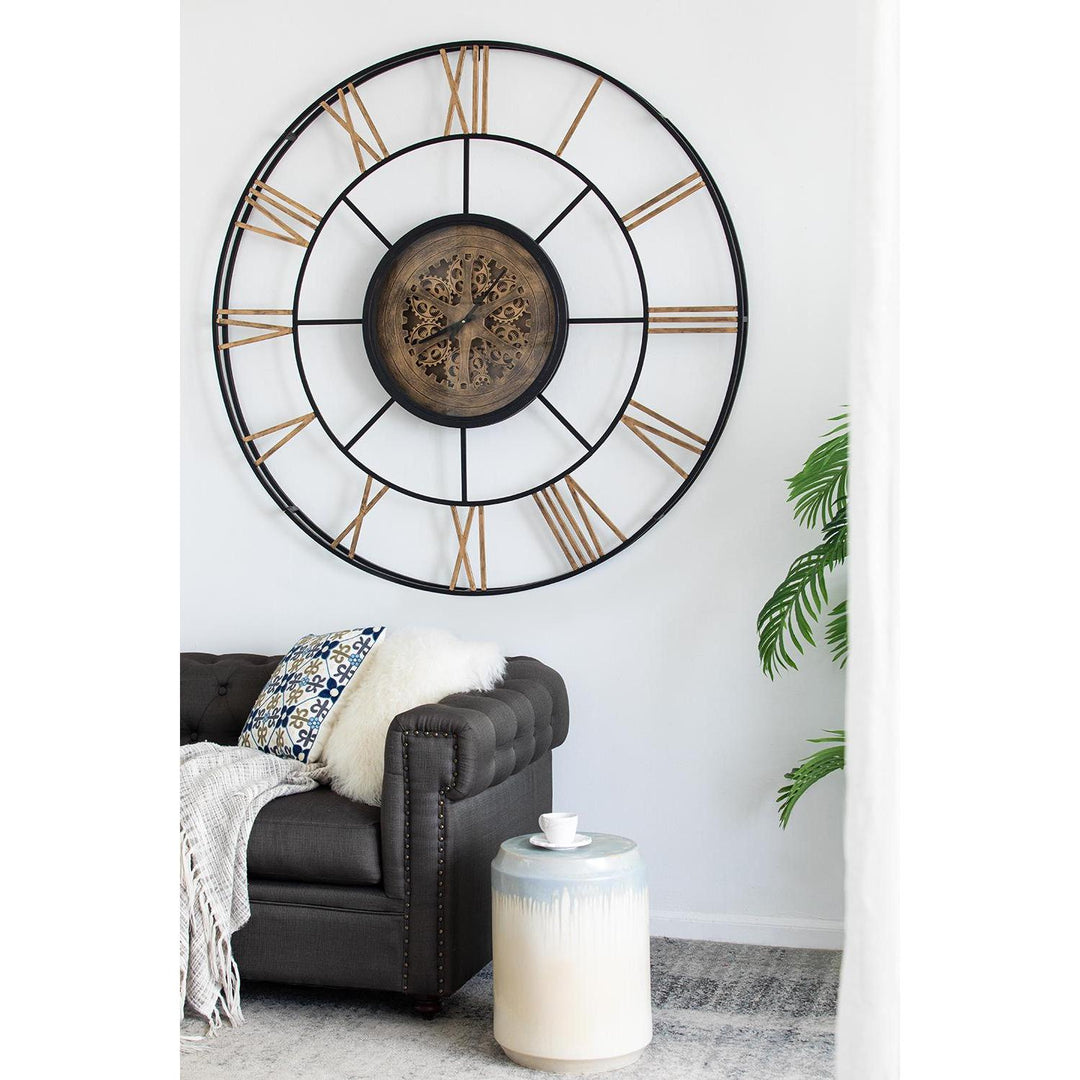 56" Circle Copper Metal and Glass Analog Exposed Gear Wall Clock