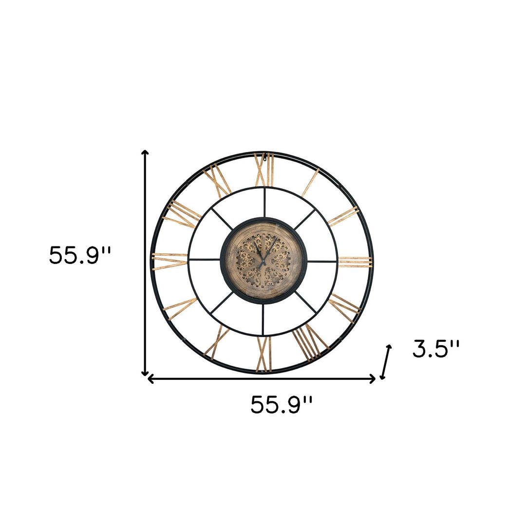 56" Circle Copper Metal and Glass Analog Exposed Gear Wall Clock