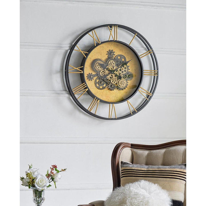 28" Circle Copper Metal and Glass Analog Exposed Gear Wall Clock