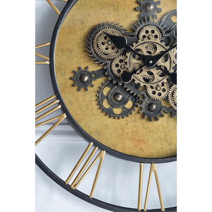 28" Circle Copper Metal and Glass Analog Exposed Gear Wall Clock