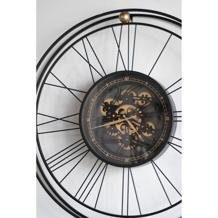 32" Circle Black and Gold Metal and Glass Analog Exposed Gear Wall Clock